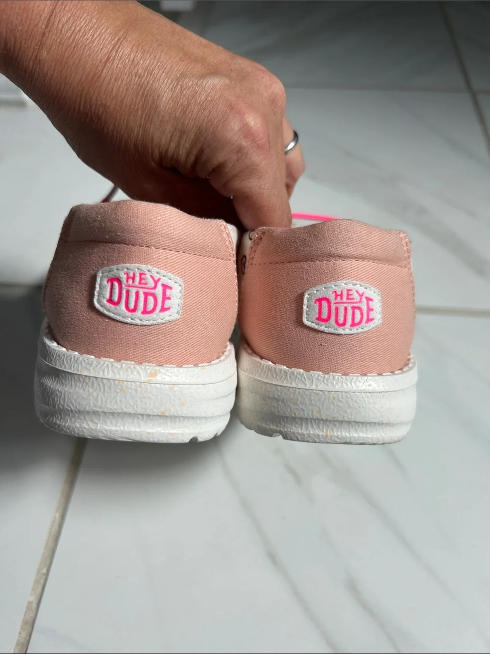 Hey Dude Kids Moccasins with Pink Heart Print and Hot Pink Laces